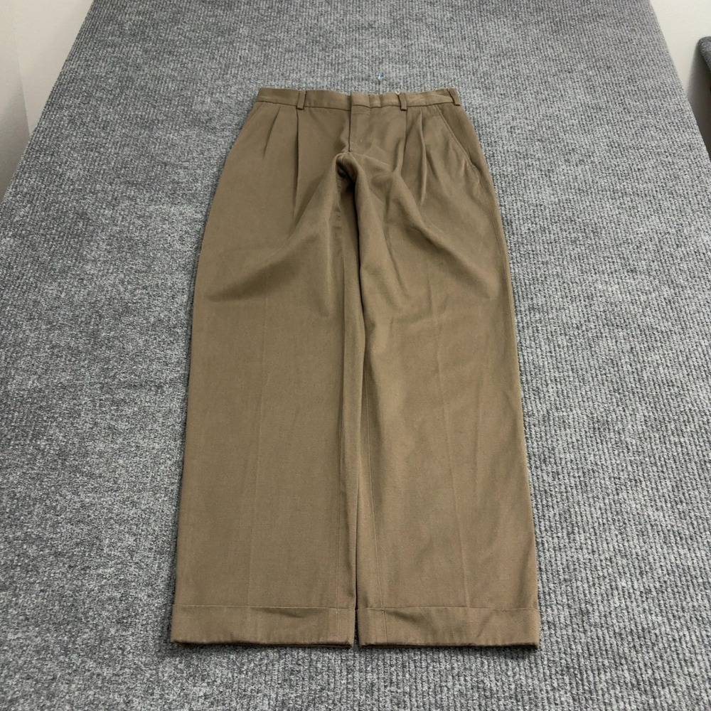 Lands End Pants Mens 30 Brown Cotton Blend Pleated Cuffed Chinos Classic Casual